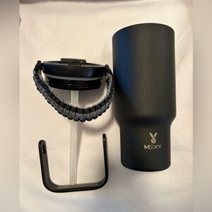 Black Insulated Travel Tumbler with Straw Lid and two handles